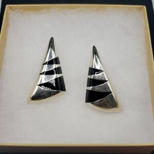 Taxco 925 Silver and Black Onyx Inlay Geometric Earrings